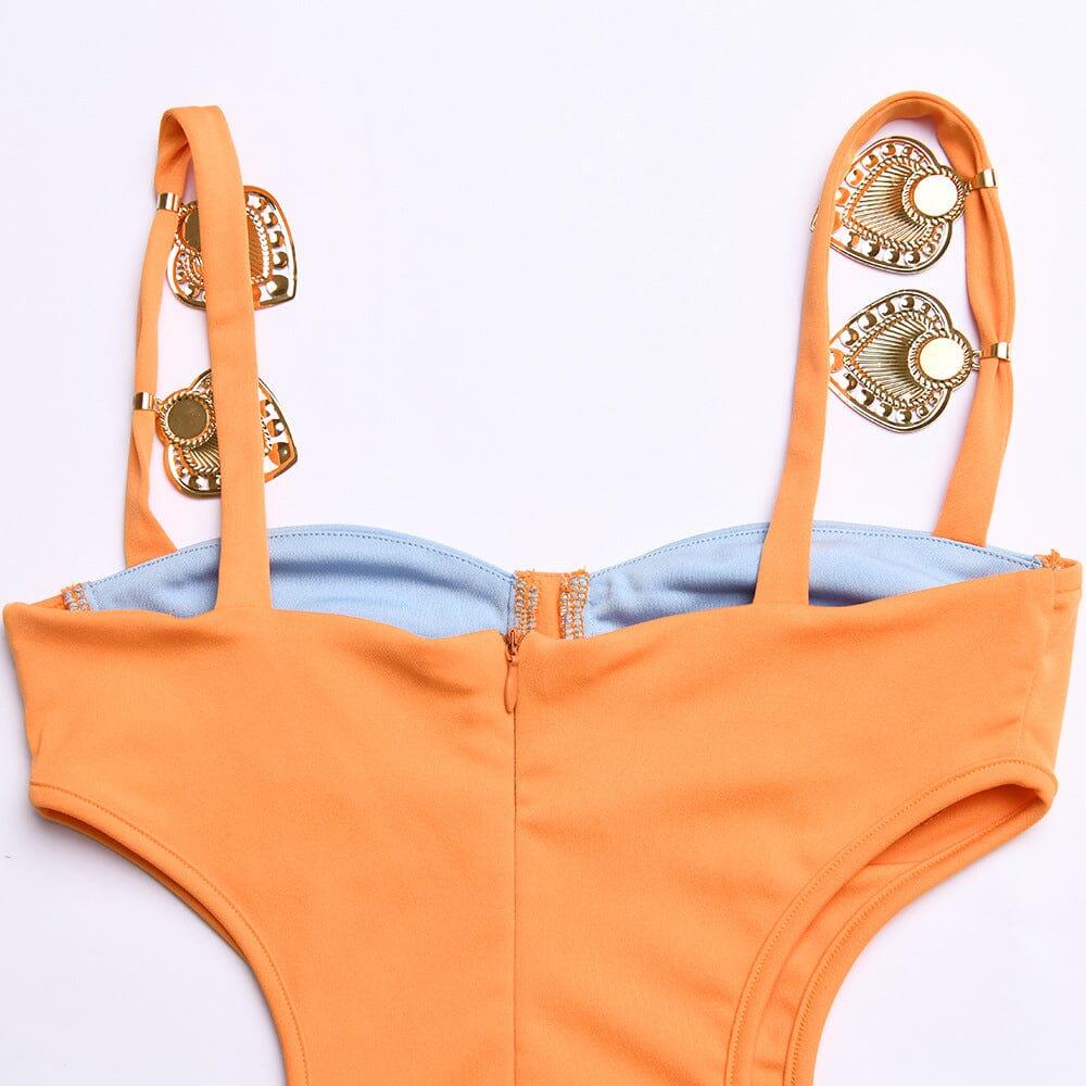 AIIZIE HEART EMBELLISHED CUTOUT MINI DRESS IN ORANGE - product image