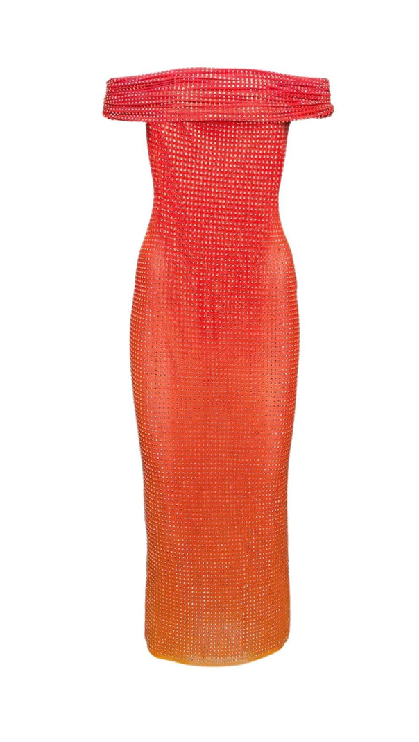AIIZIE PINK OFF THE SHOULDER EMBELLISHED MIDI DRESS - product image
