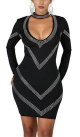 BANDAGE DIAMOND MINI DRESS IN BLACK