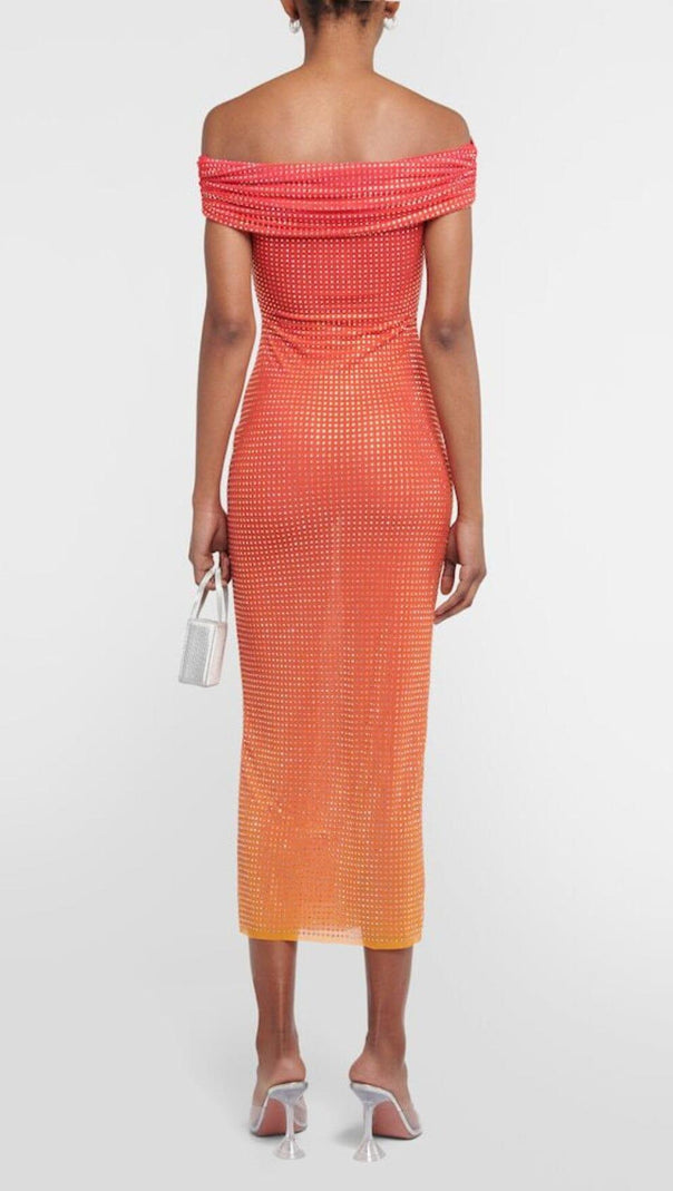 AIIZIE PINK OFF THE SHOULDER EMBELLISHED MIDI DRESS - product image