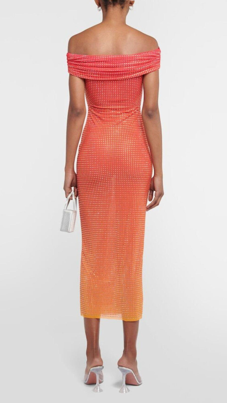 PINK OFF THE SHOULDER EMBELLISHED MIDI DRESS