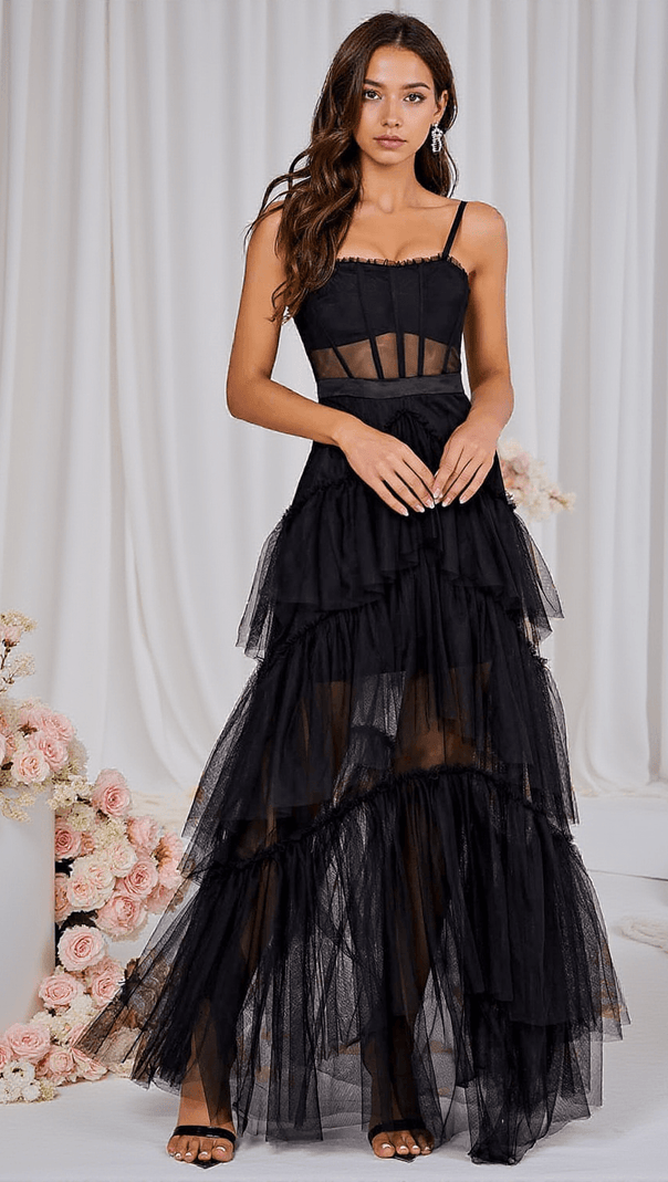 AIIZIE INAYA MESH MAXI DRESS IN BLACK - product image