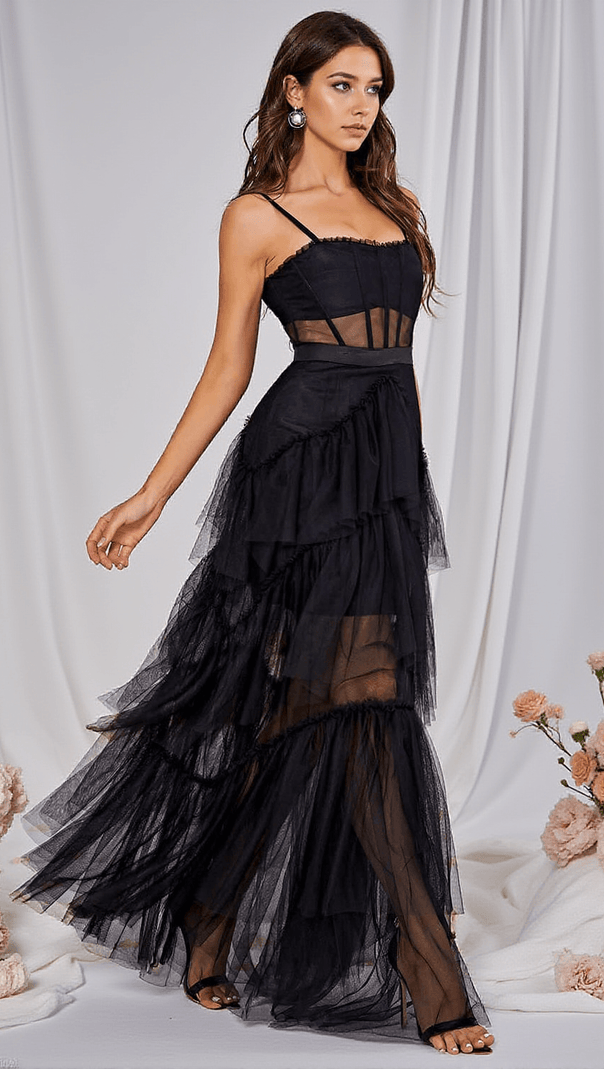 AIIZIE INAYA MESH MAXI DRESS IN BLACK - product image