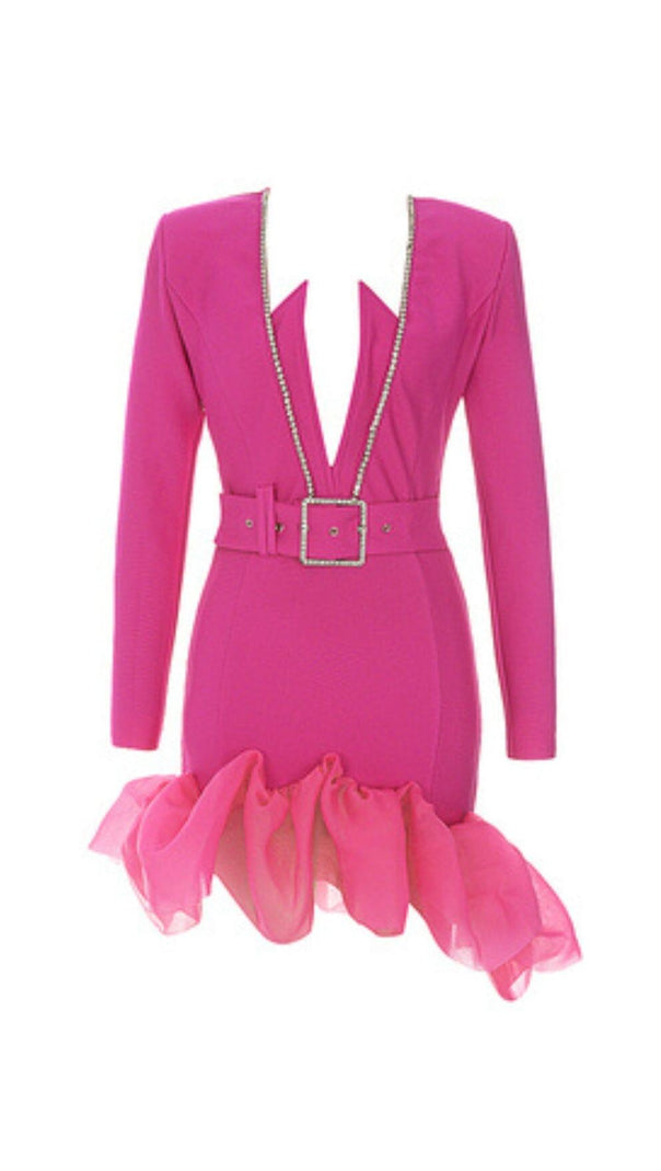 AIIZIE BANDAGE V NECK BELT MINI DRESS IN PINK - product image