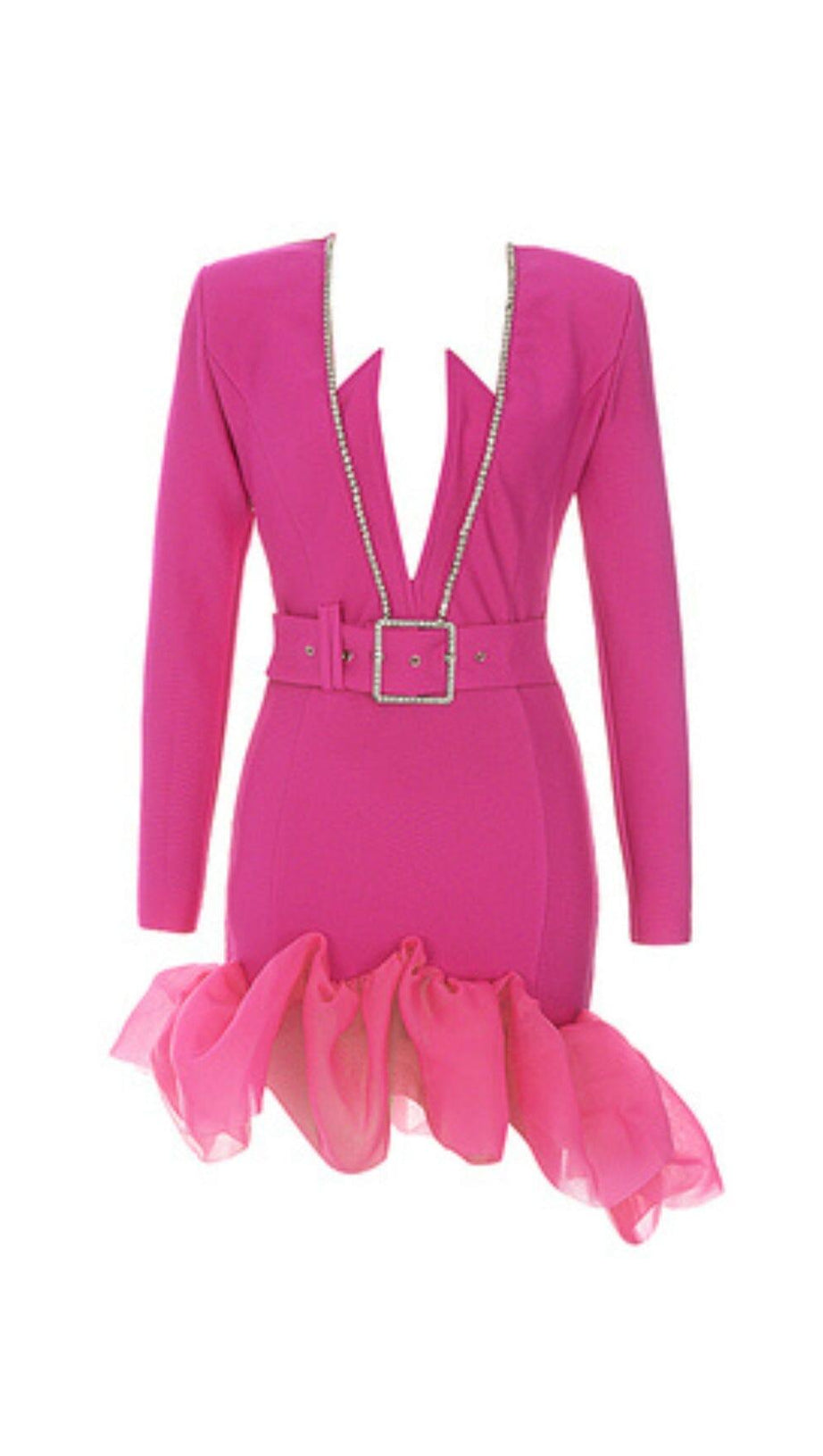 BANDAGE-MINIKLEID MIT V-AUSSCHNITT UND GÜRTEL IN PINK