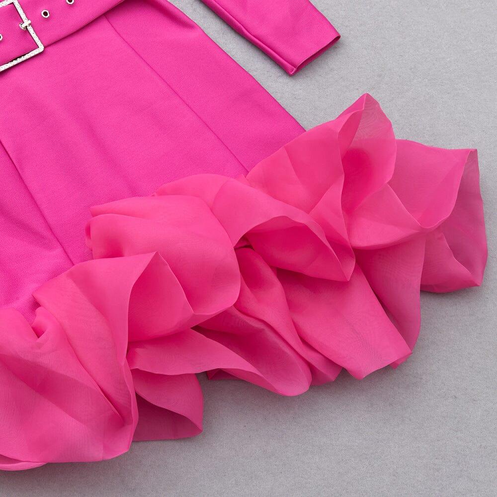 AIIZIE BANDAGE V NECK BELT MINI DRESS IN PINK - product image