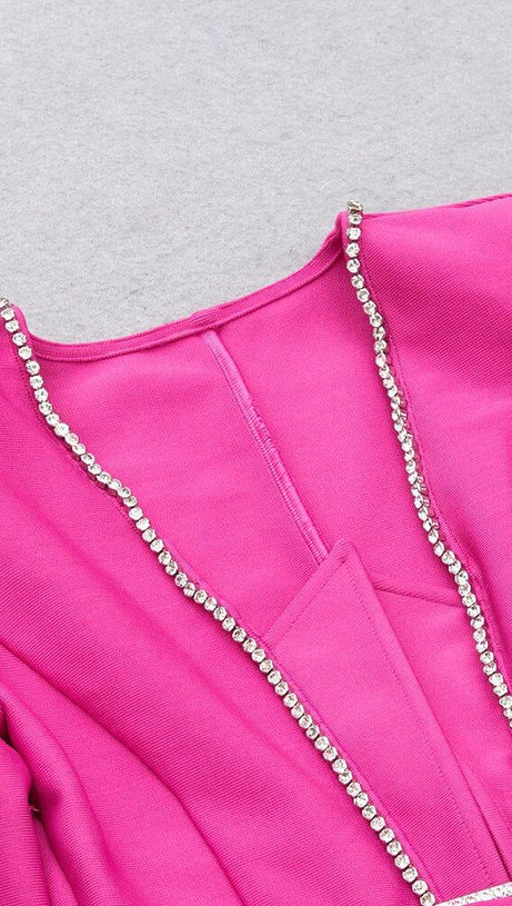 BANDAGE V NECK BELT MINI DRESS IN PINK