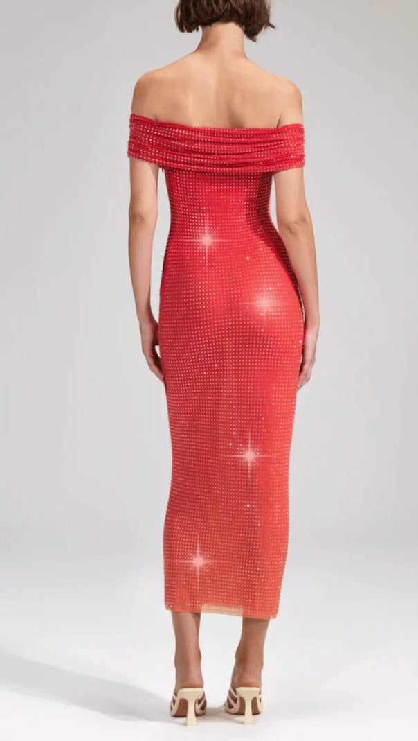AIIZIE PINK OFF THE SHOULDER EMBELLISHED MIDI DRESS - product image