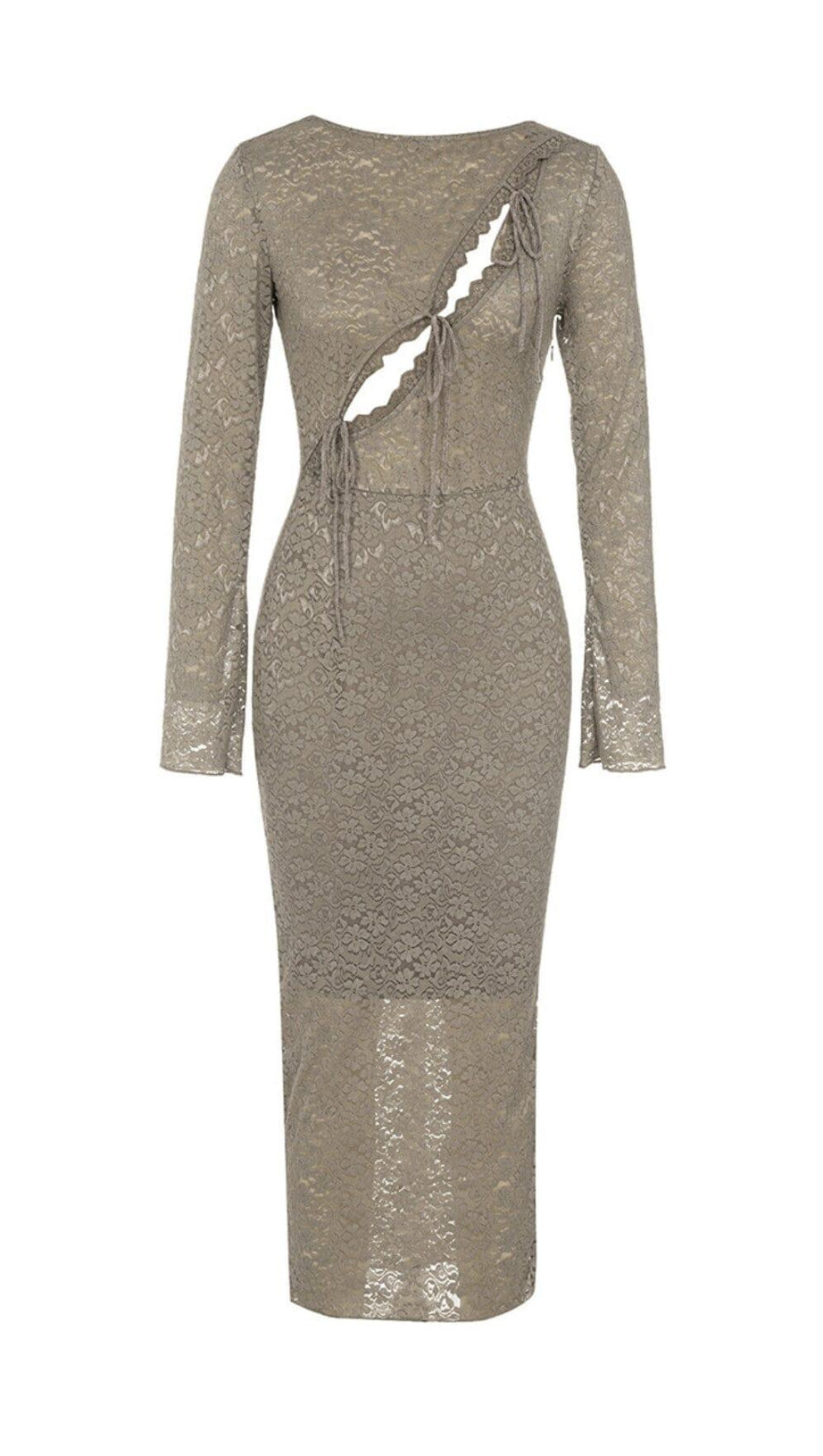 FLORAL LACE LONG SLEEVE MIDI DRESS