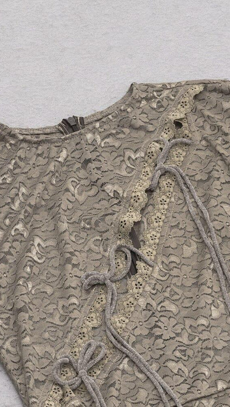 FLORAL LACE LONG SLEEVE MIDI DRESS