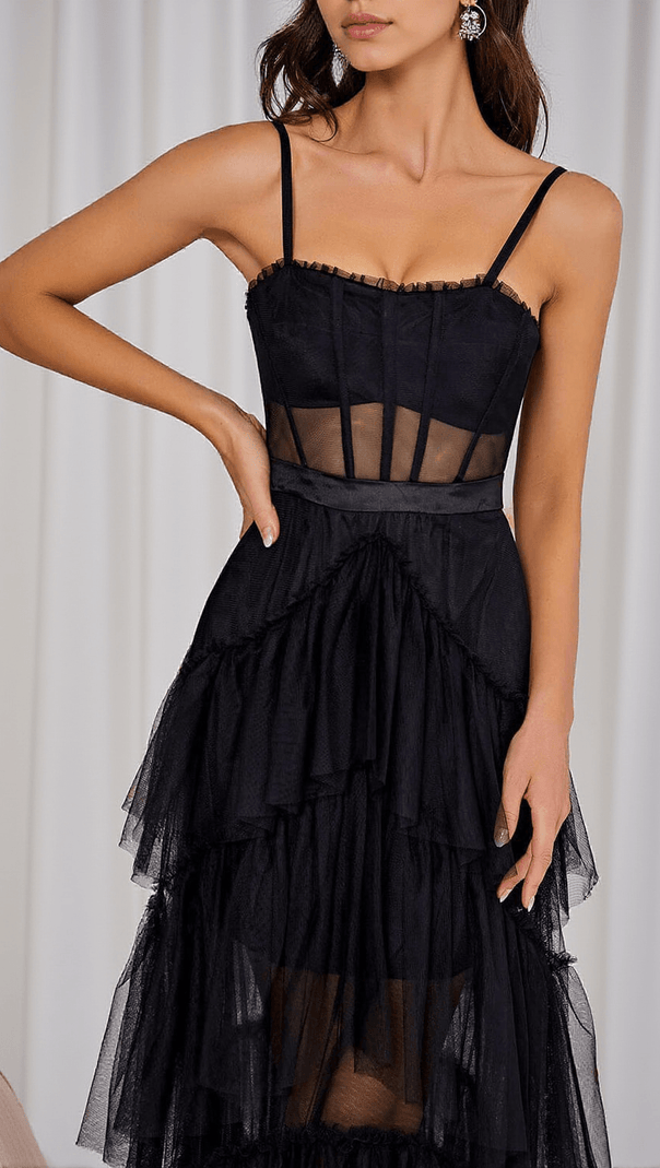 AIIZIE INAYA MESH MAXI DRESS IN BLACK - product image