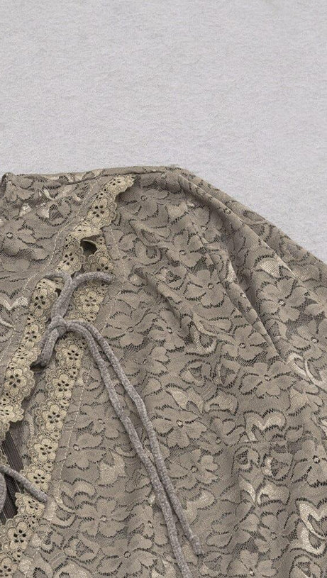 FLORAL LACE LONG SLEEVE MIDI DRESS