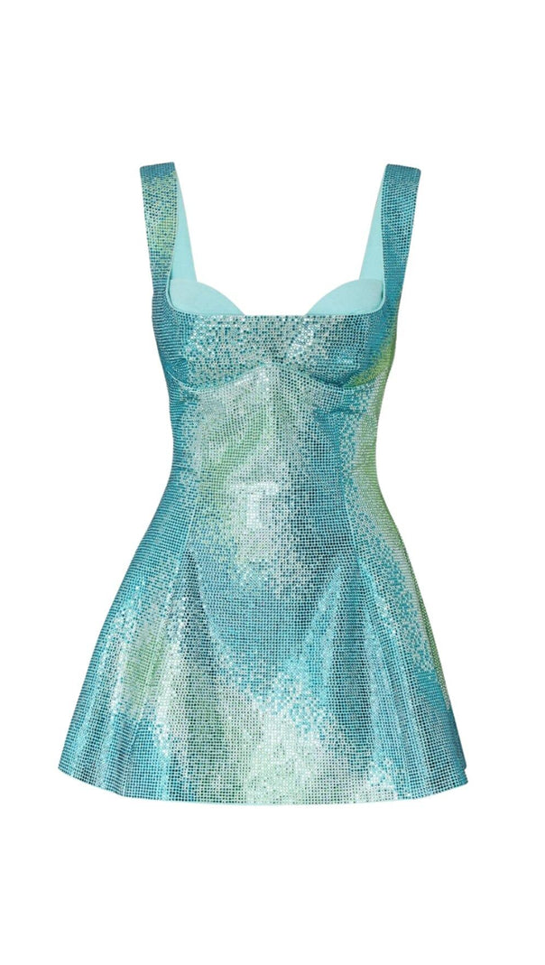 AIIZIE SEQUIN STRAPPY BACKLESS MINI DRESS IN GREEN - product image