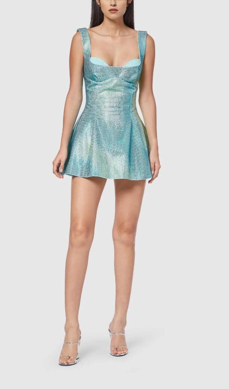 SEQUIN STRAPPY BACKLESS MINI DRESS IN GREEN