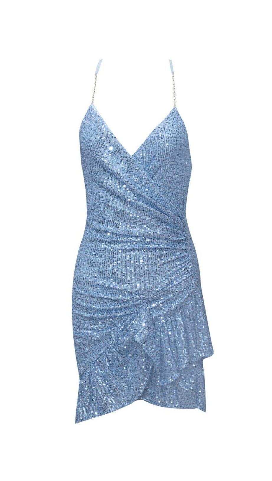 MINI ABITO CON SCOLLO A V E PAILLETTES BLU