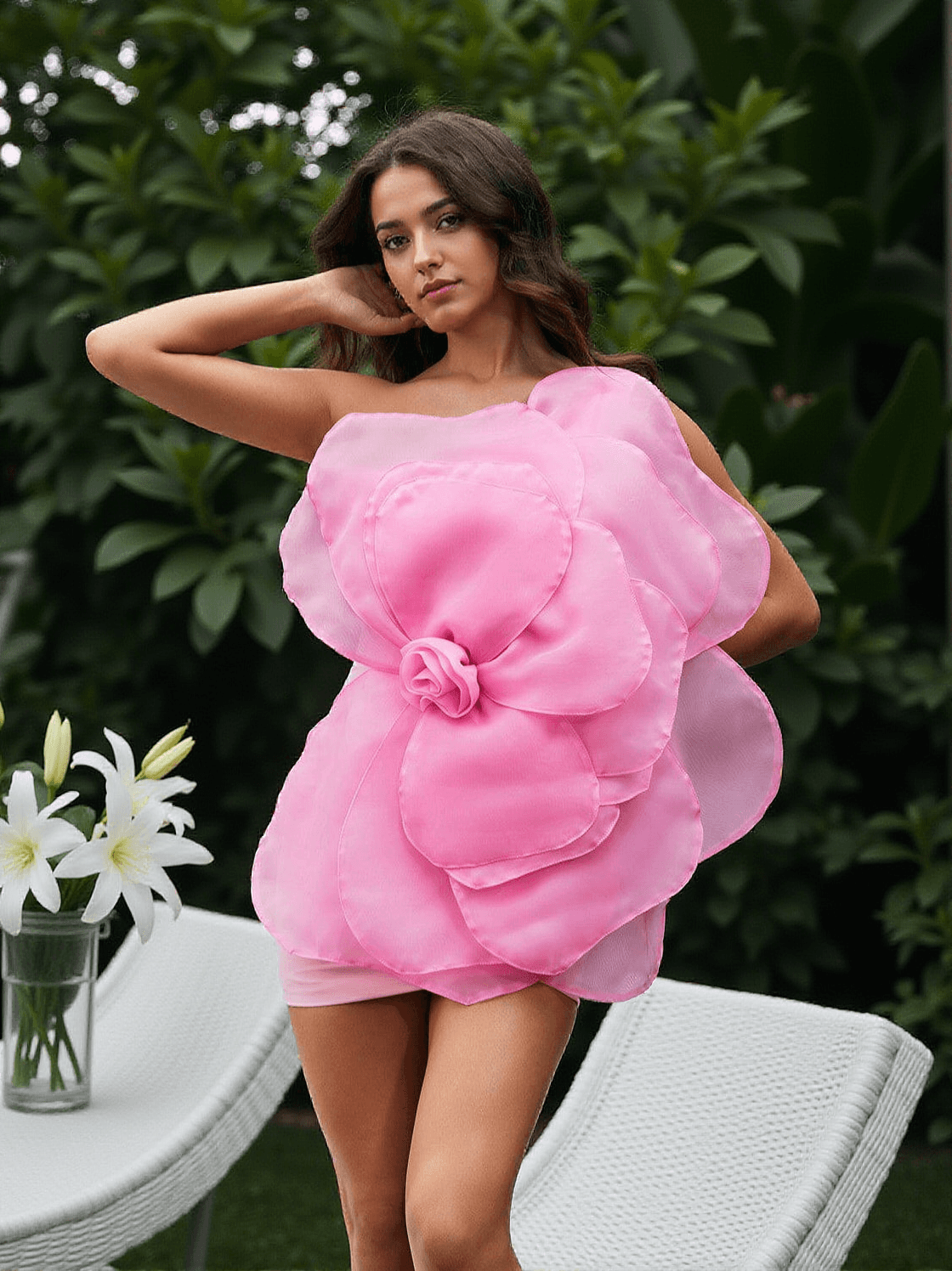 GANNON ONE SHOULDER FLOWER MINI DRESS IN PINK