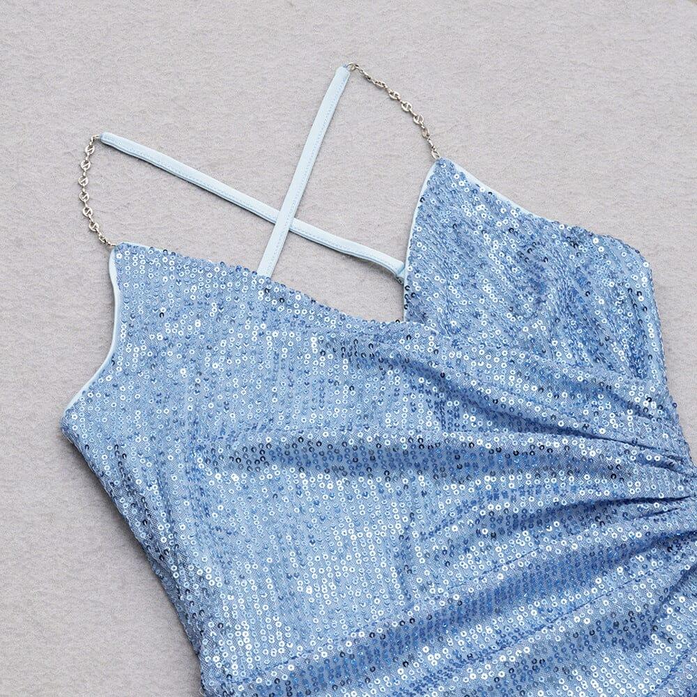 AIIZIE SEQUIN V NECK MINI DRESS IN BLUE - product image