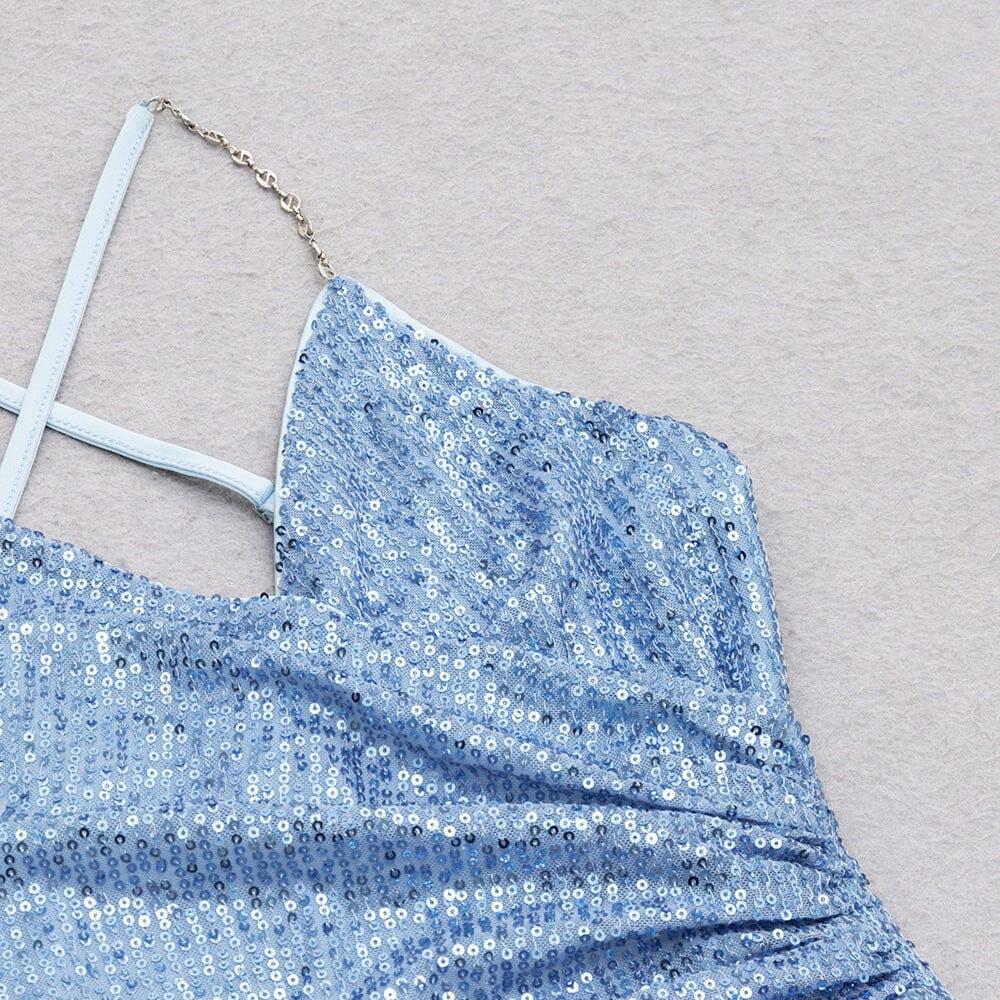 AIIZIE SEQUIN V NECK MINI DRESS IN BLUE - product image