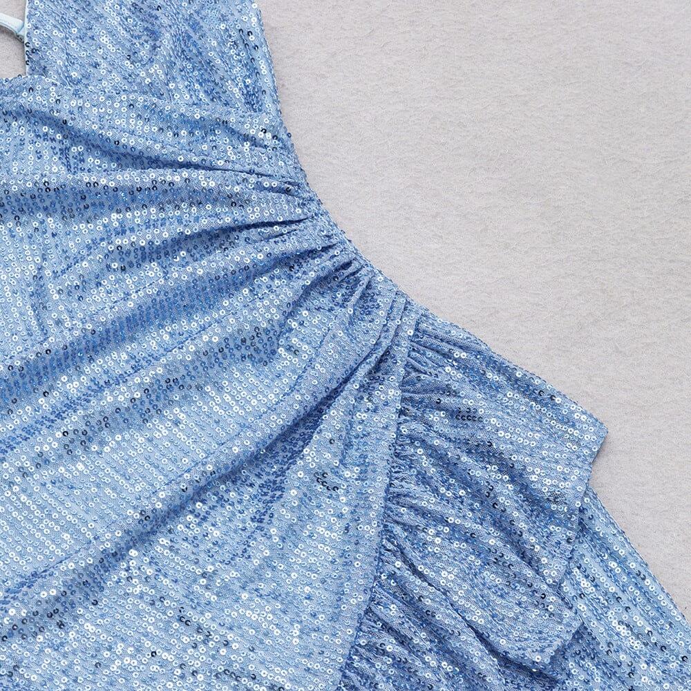 AIIZIE SEQUIN V NECK MINI DRESS IN BLUE - product image