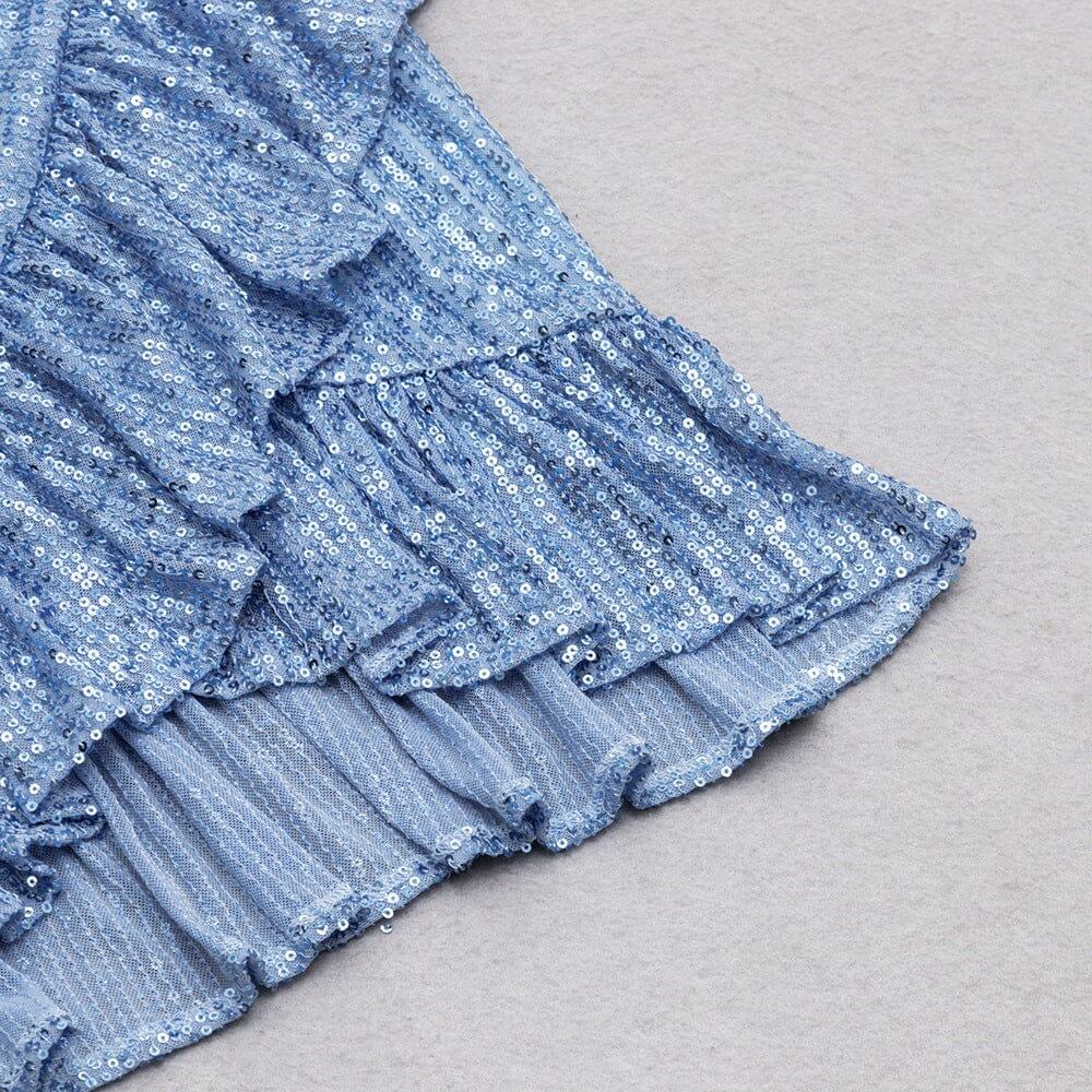 AIIZIE SEQUIN V NECK MINI DRESS IN BLUE - product image