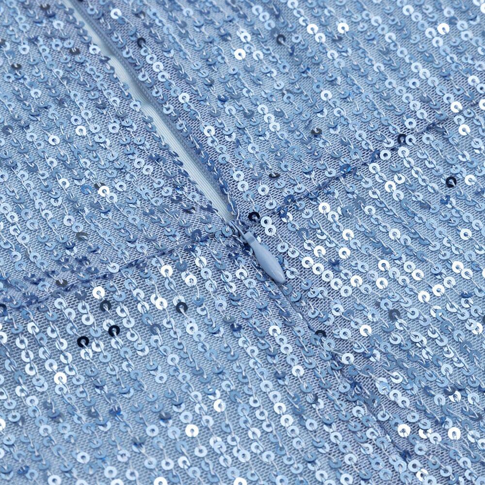 PAILLETTEN-MINIKLEID MIT V-AUSSCHNITT IN BLAU