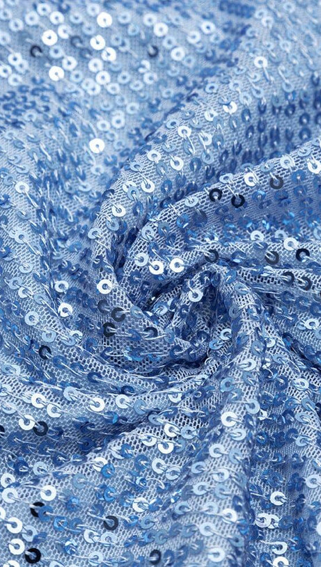 SEQUIN V NECK MINI DRESS IN BLUE