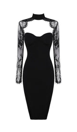 BLACK LACE STITCHED CHEST HOLLOW DRESS