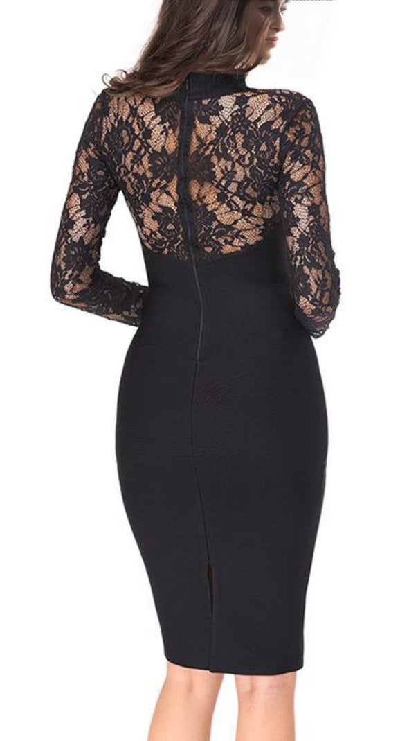 AIIZIE BLACK LACE STITCHED CHEST HOLLOW DRESS - product image
