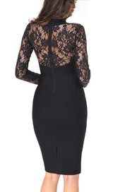 BLACK LACE STITCHED CHEST HOLLOW DRESS