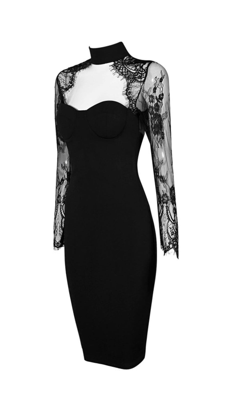 BLACK LACE STITCHED CHEST HOLLOW DRESS