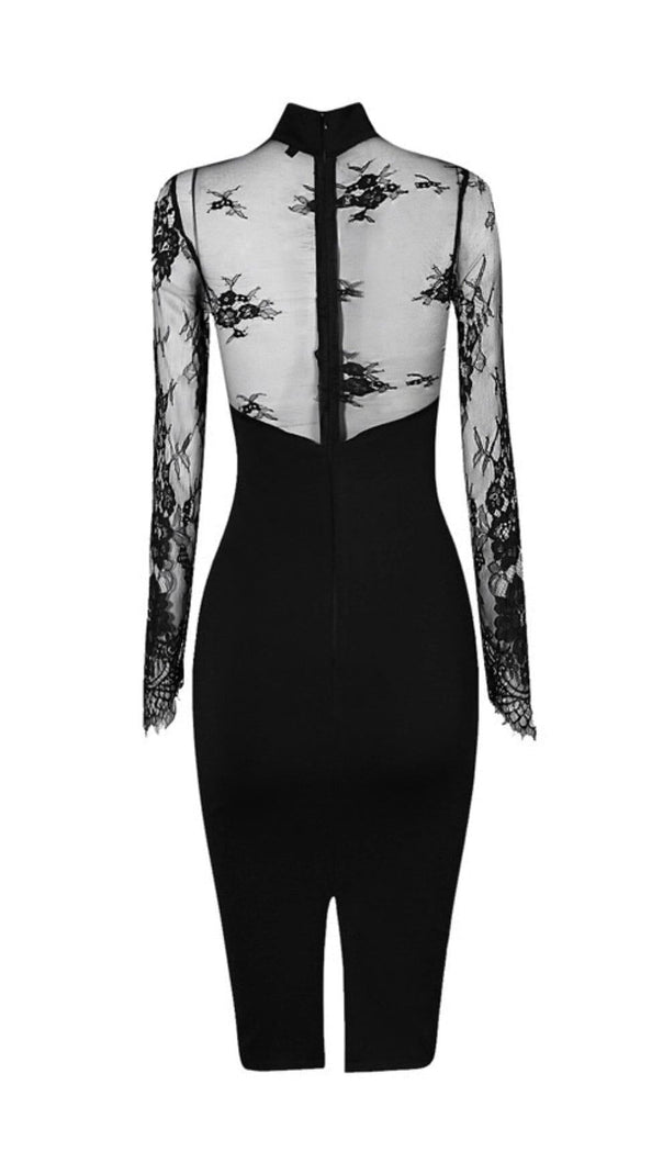 AIIZIE BLACK LACE STITCHED CHEST HOLLOW DRESS - product image