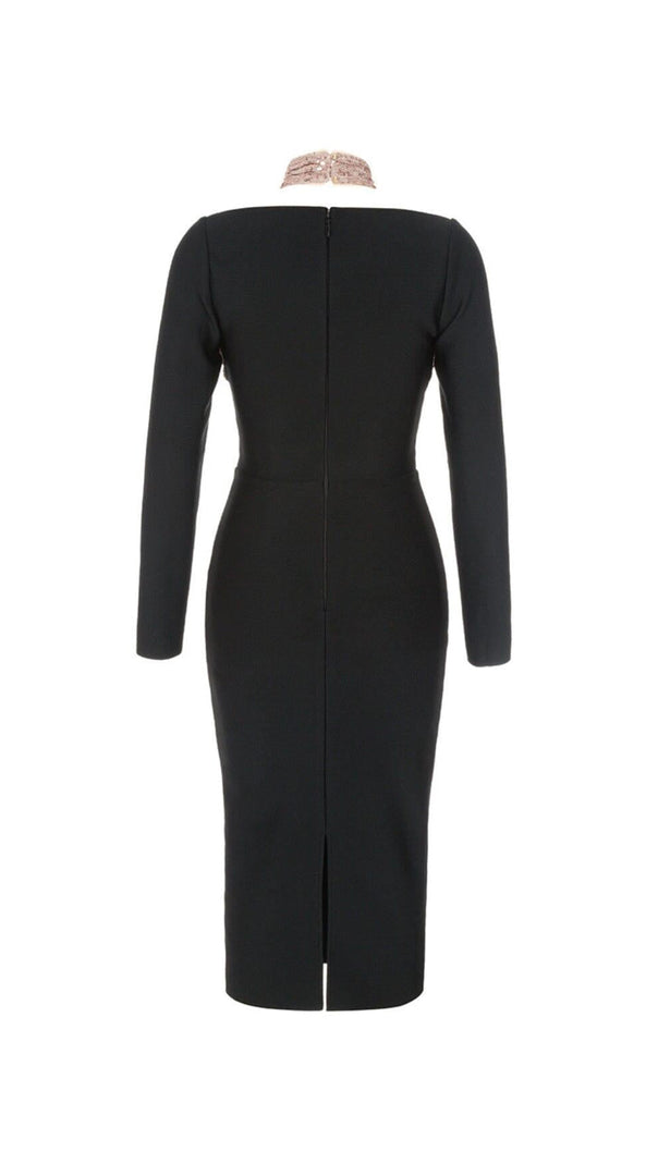 AIIZIE BLACK STITCHED HALTERNECK DESIGN MIDI DRESS - product image