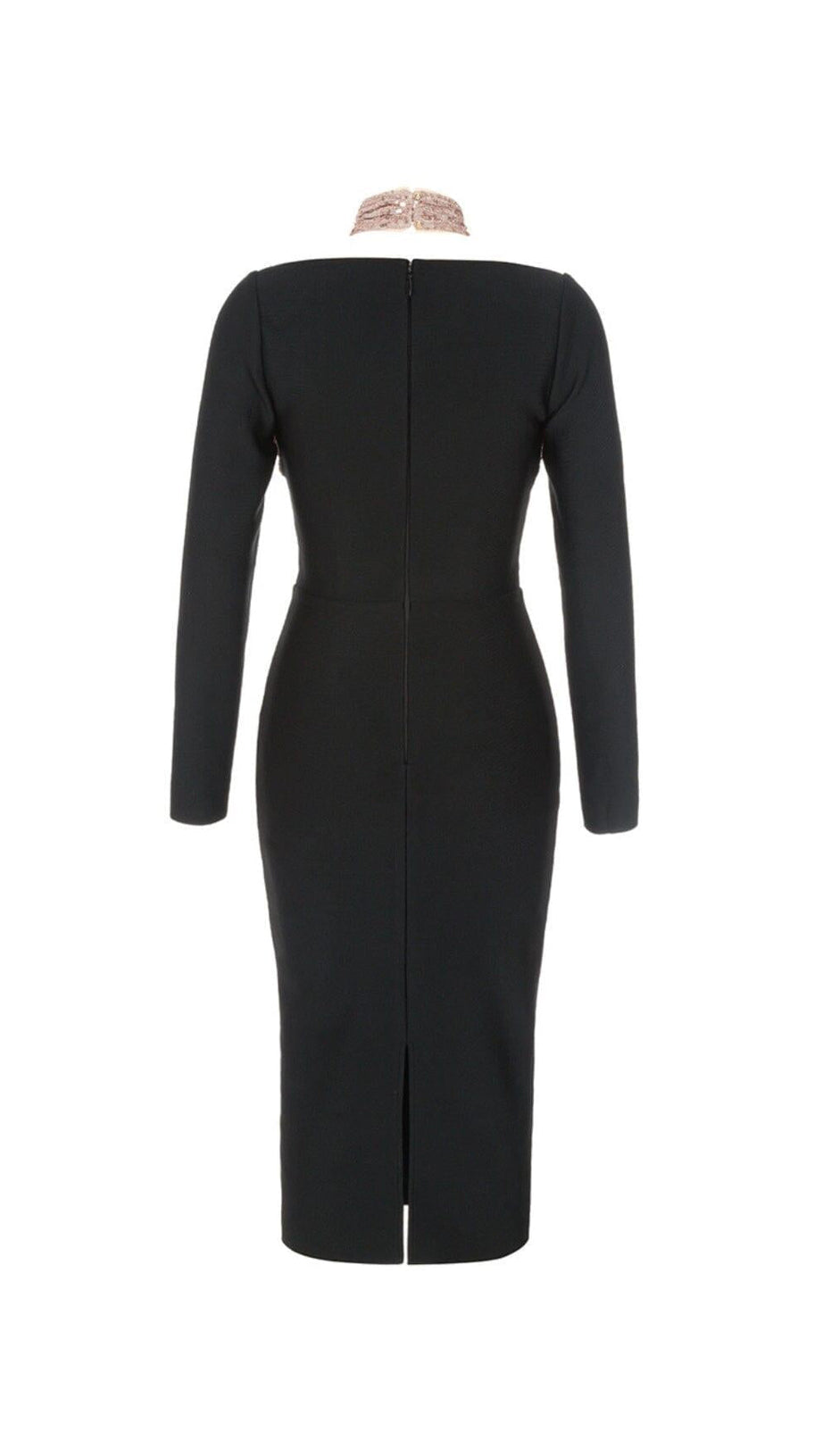 BLACK STITCHED HALTERNECK DESIGN MIDI DRESS