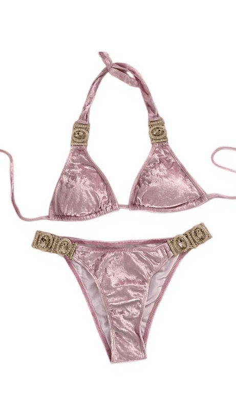 PRIOR RHINESTONE VELVET BIKINI TWO PIECE SET