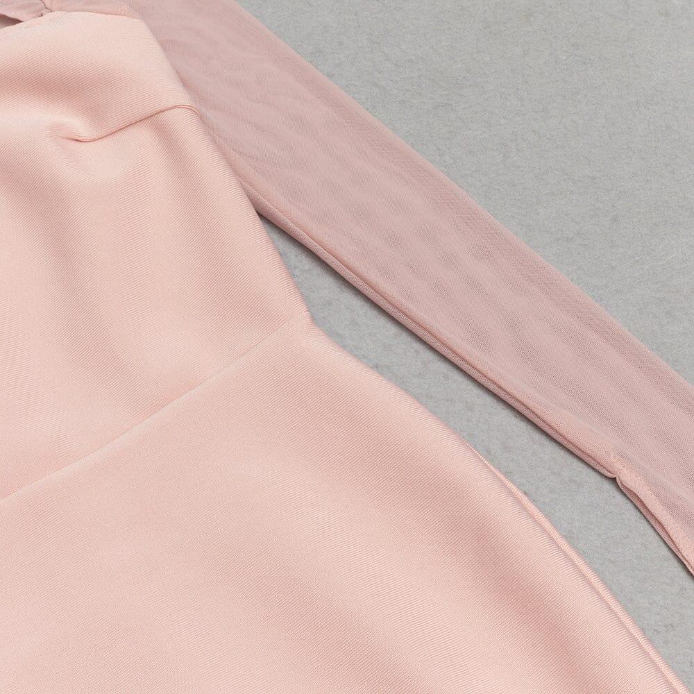 AIIZIE PINK MESH LONG-SLEEVED SLOPE NECK HOLLOW DRESS - product image