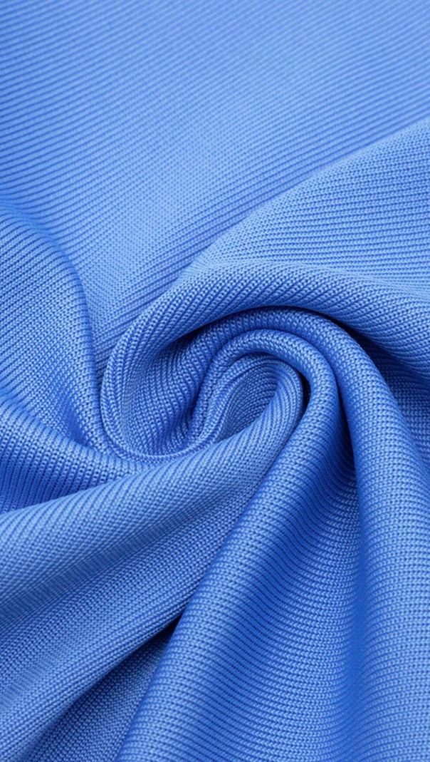 AIIZIE BLUE ROUND-NECK IRREGULAR STITCHED ONE-SHOULDER MINI DRESS - product image