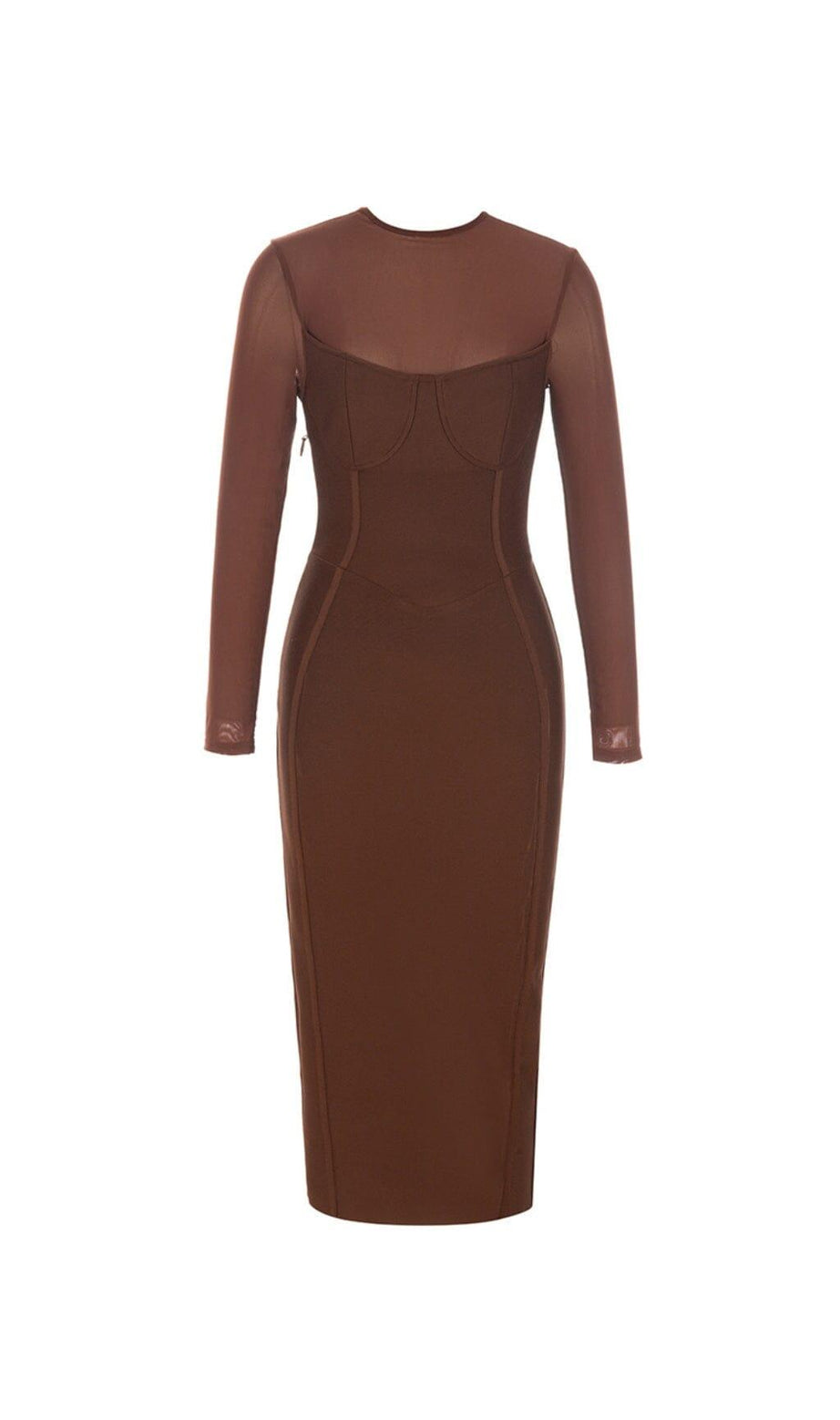 ABITO MIDI SEXY SKINNY CON CUCITO IN RETE MARRONE