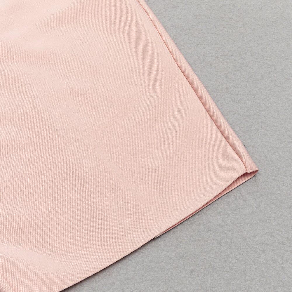AIIZIE PINK MESH LONG-SLEEVED SLOPE NECK HOLLOW DRESS - product image