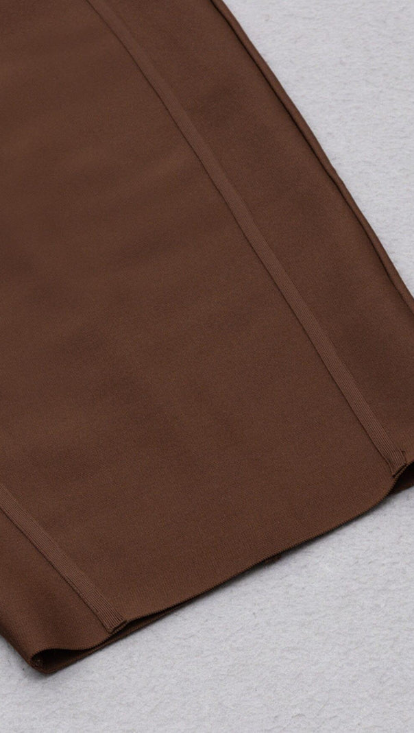 Brown Mesh Stitched Sexy Skinny Midi Dress
