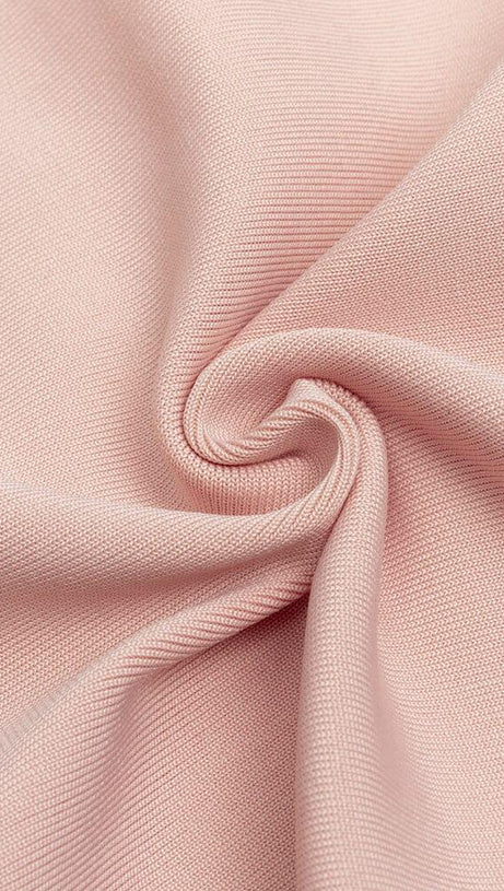 PINK MESH LONG-SLEEVED SLOPE NECK HOLLOW DRESS