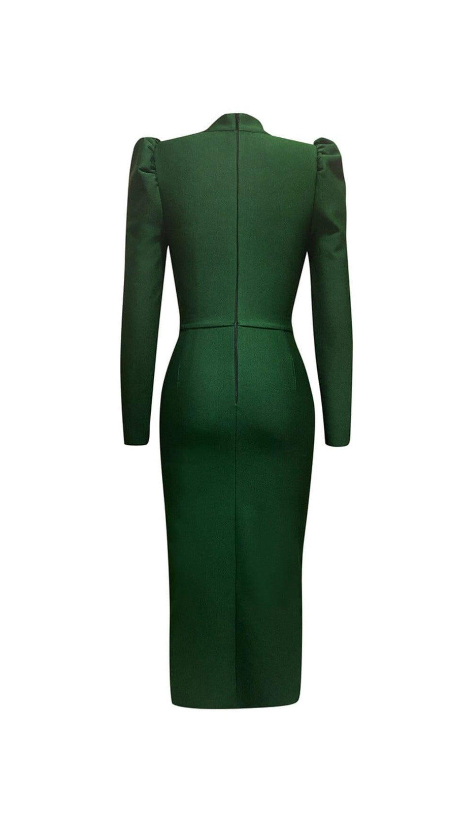 DARK GREEN CHEST HOLLOW LACE STITCHED SLIM MIDI DRESS