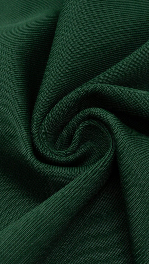 Dunkelgrünes, schmales Midikleid mit Hohlsaum und Spitzennähten