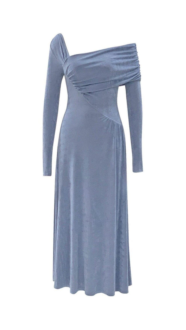 AIIZIE GREY-BLUE OFF SHOULDER MIDI DRESS - product image