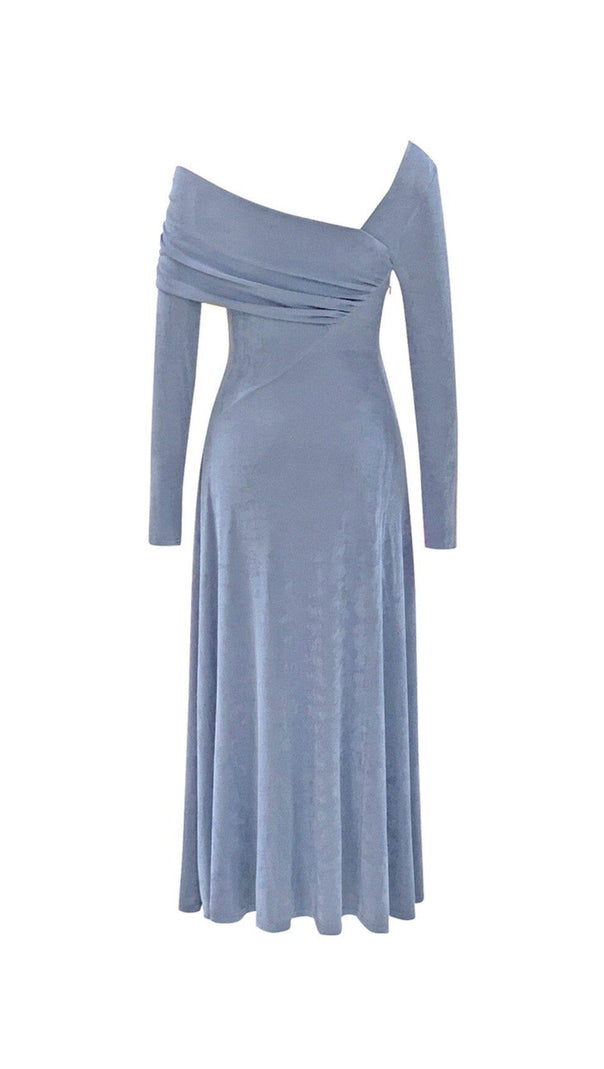AIIZIE GREY-BLUE OFF SHOULDER MIDI DRESS - product image