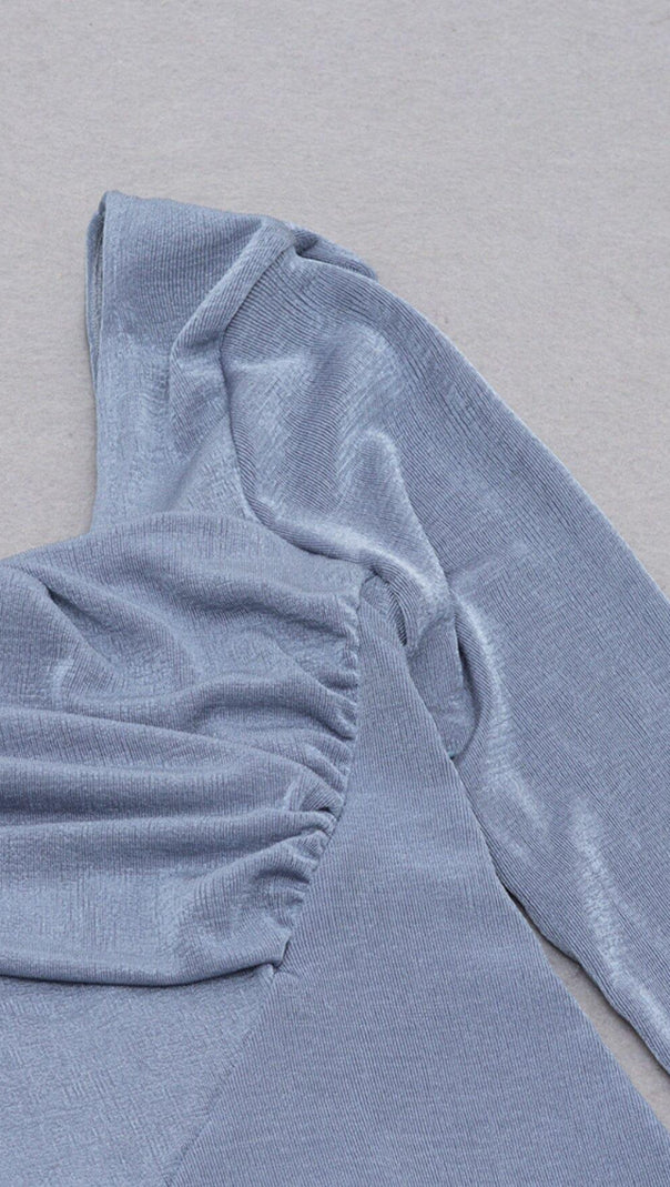 AIIZIE GREY-BLUE OFF SHOULDER MIDI DRESS - product image
