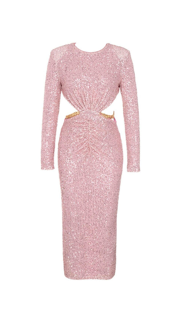 AIIZIE PINK WAIST HOLLOW BACK SLIT MIDI DRESS - product image
