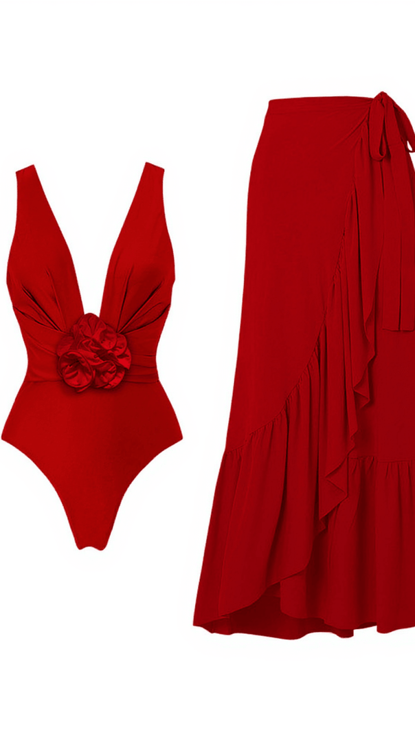 AIIZIE ROSEN FLOWER SWIMWEAR TWO PIECE SET - product image