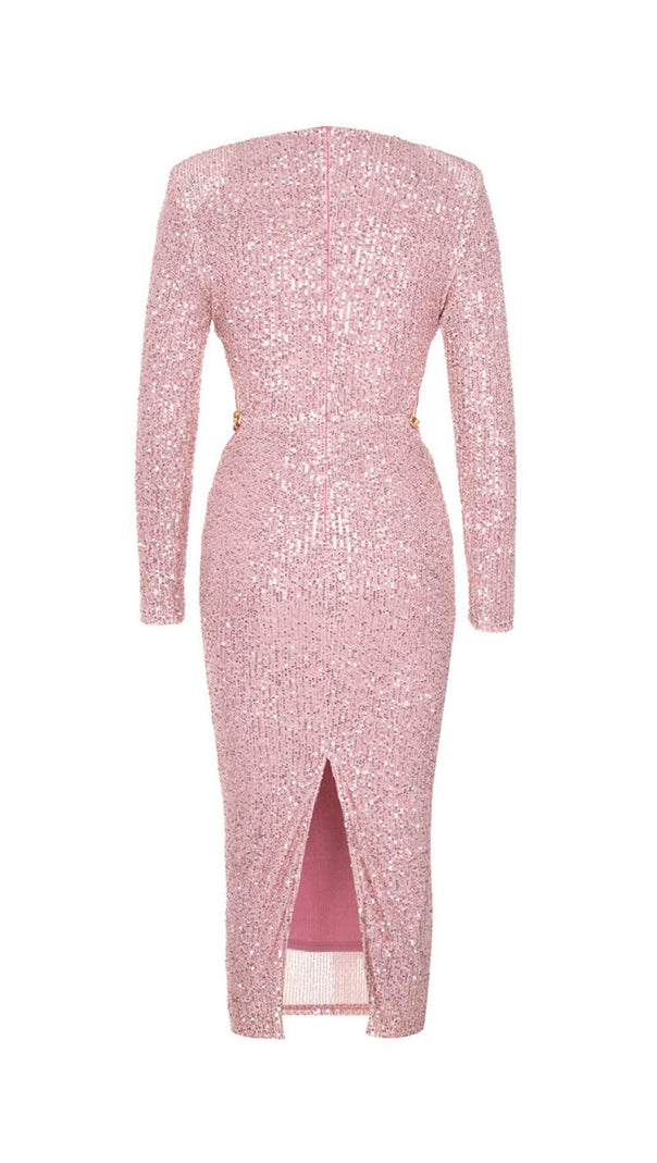 AIIZIE PINK WAIST HOLLOW BACK SLIT MIDI DRESS - product image