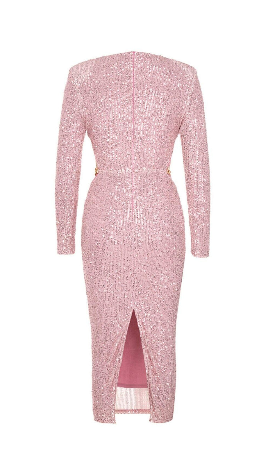 PINK WAIST HOLLOW BACK SLIT MIDI DRESS