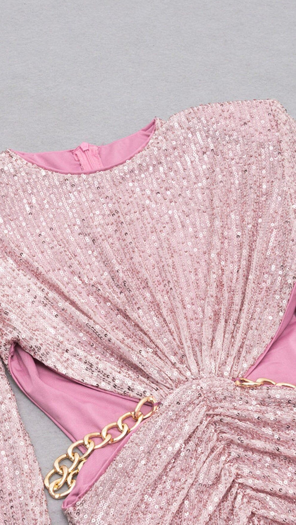 AIIZIE PINK WAIST HOLLOW BACK SLIT MIDI DRESS - product image